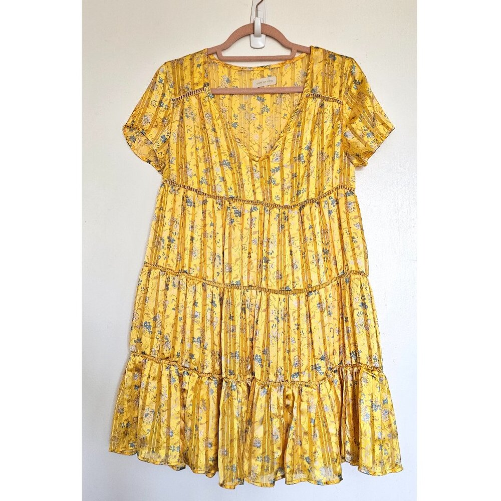 Urban Outfitters Short Sleeve Picnic Tiered Frock Dress XS Glowy Golden Yellow